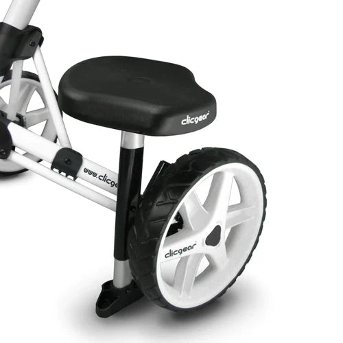 ParWestGolf Clicgear Cart Seat accessory shown attached to a golf cart for comfortable sitting during play.