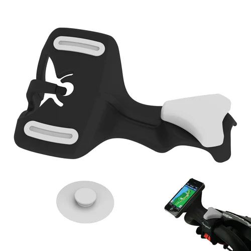ParWestGolf Clicgear GPS phone holder accessory attached to a golf cart for secure smartphone storage during play