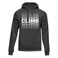 Black Climmmmmb unisex hoodie by Outdoorzees, showing the comfortable fit and stylish design on a plain background.