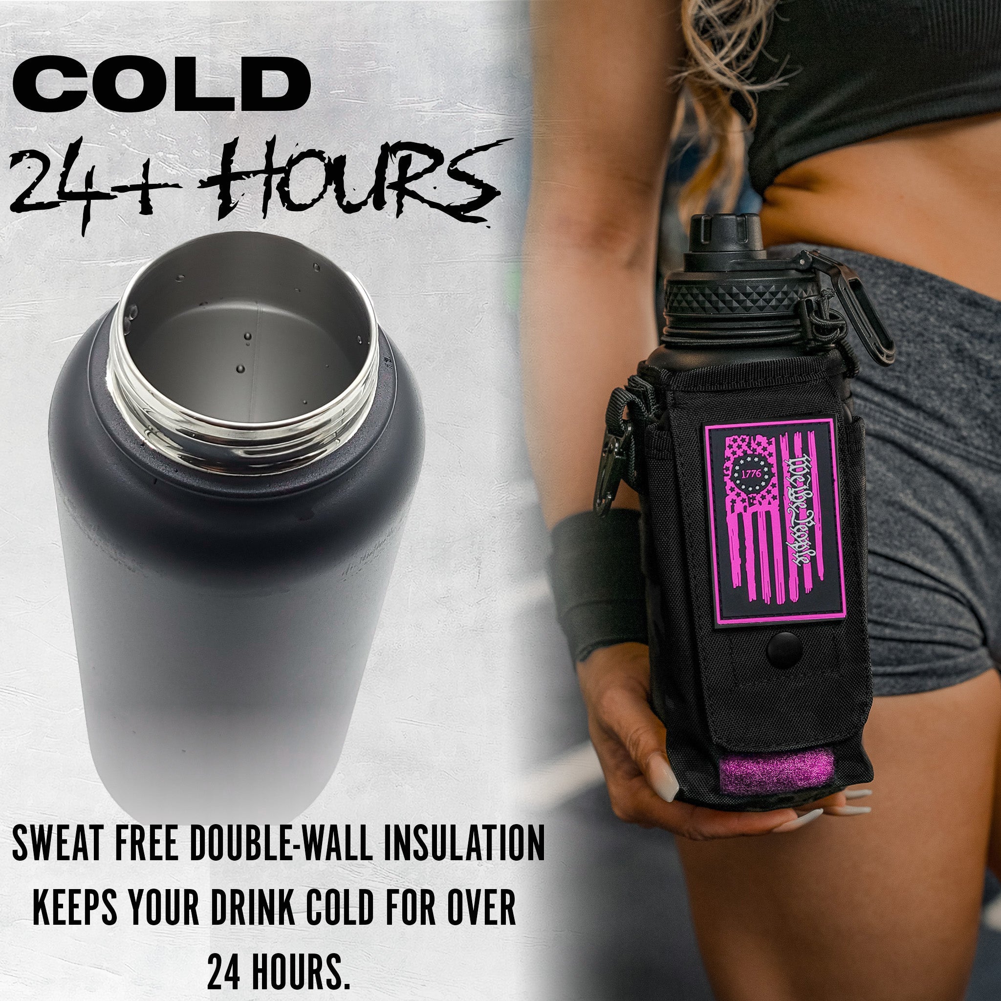 Iron Infidel 32oz Compact Battle Bottle water bottle with a cold design, durable plastic, and ergonomic grip for hydration.