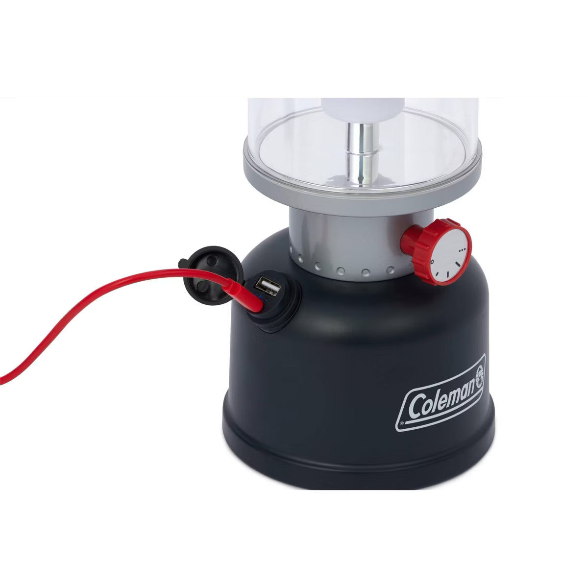Coleman camping lantern with USB port on a white background