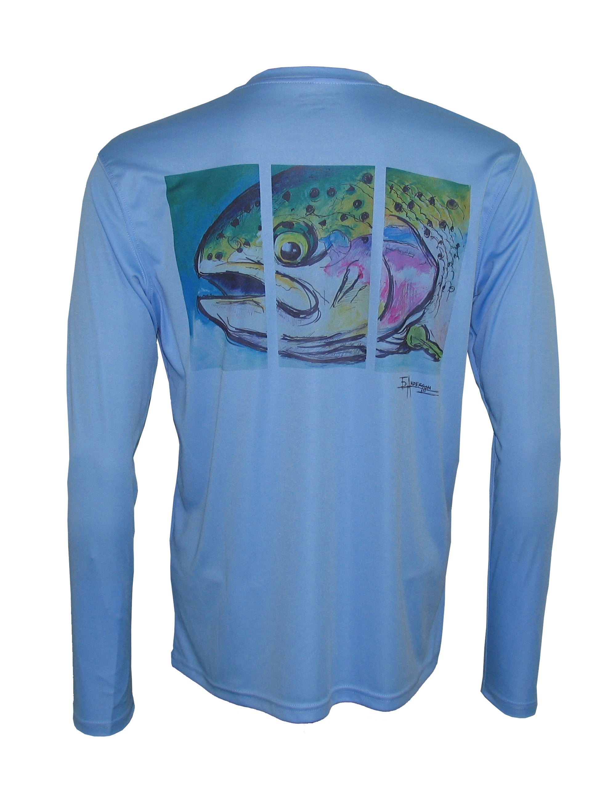 Men's Sun Protective Fishing Shirt Columbia Blue/Rainbow Trout - OVERLANDERS Outfitter