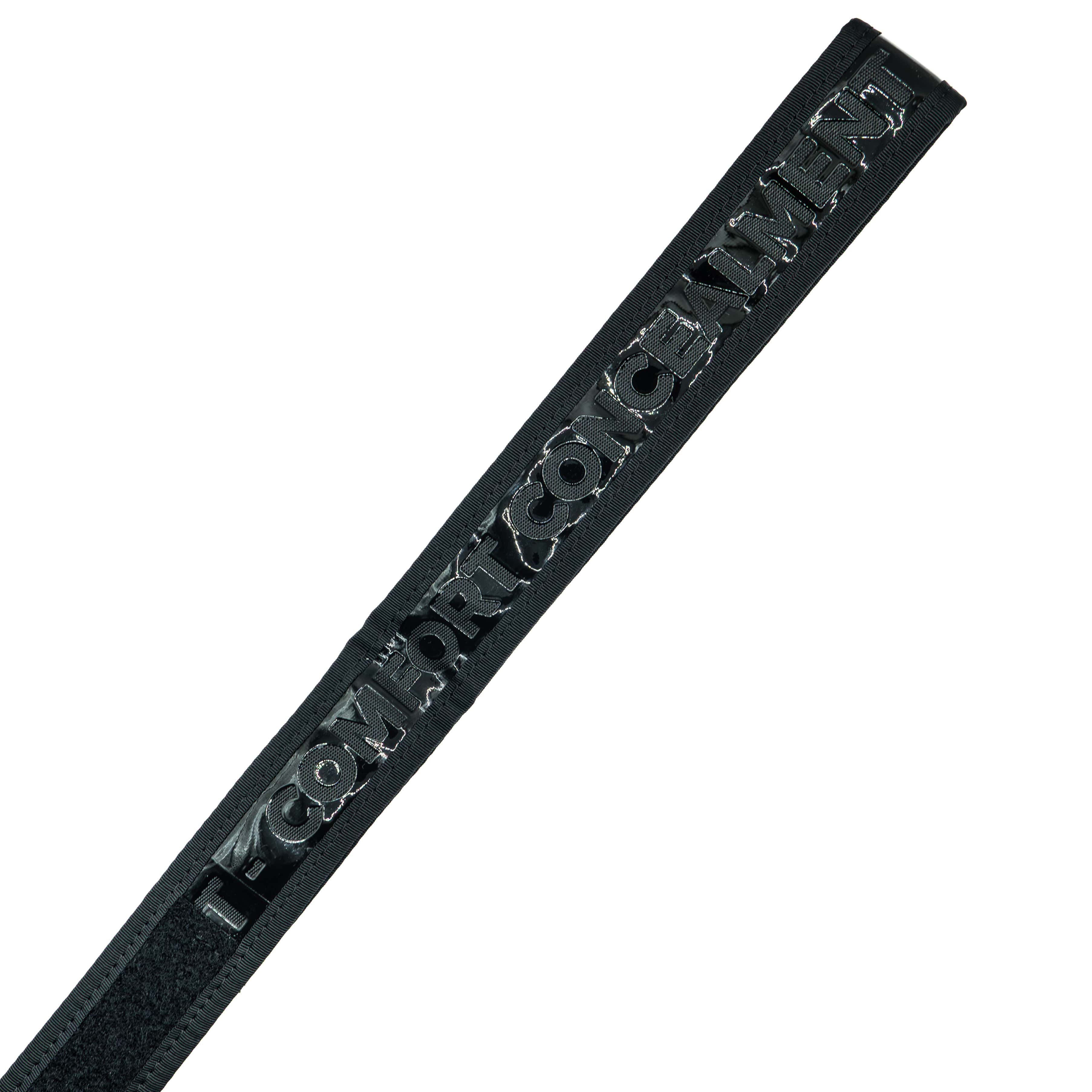 Comfort Concealment BLACKOUT 2.0 concealed carry belt displayed on a white background, showing its sleek design and sturdy buckle.