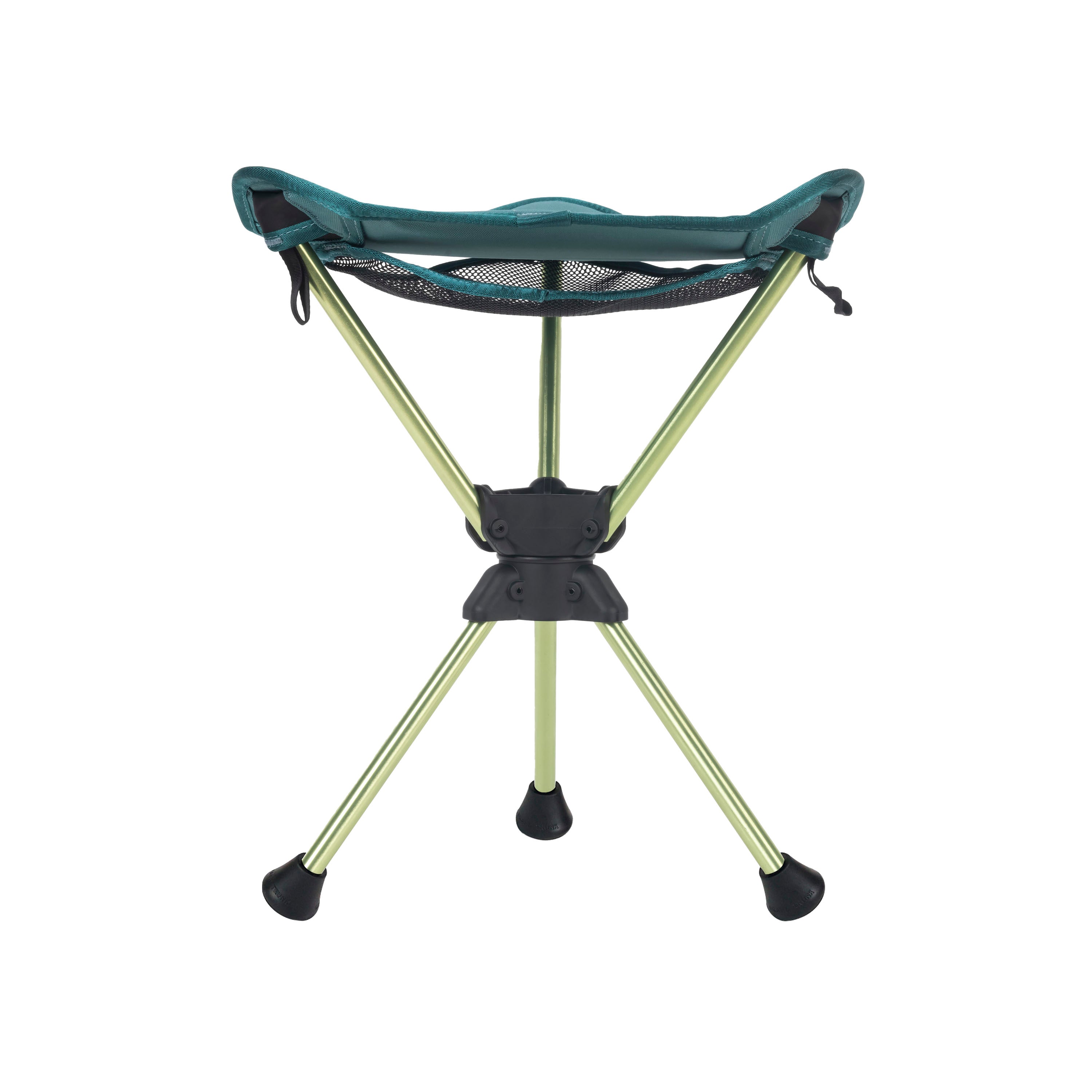 Green Compass 360° Swivel Stool by GrandTrunk on a grassy outdoor setting, showcasing its portable design and sturdy build.