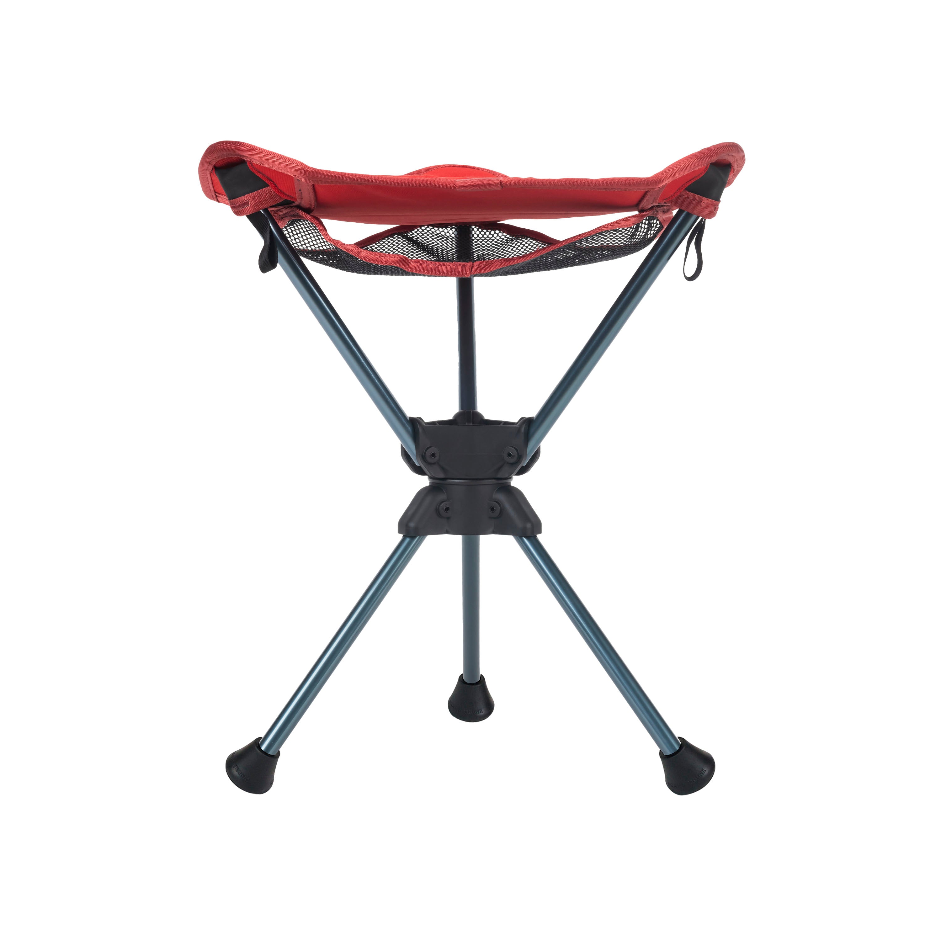 Red GrandTrunk Compass 360° swivel stool in outdoor setting, featuring a comfortable seat and sturdy base.