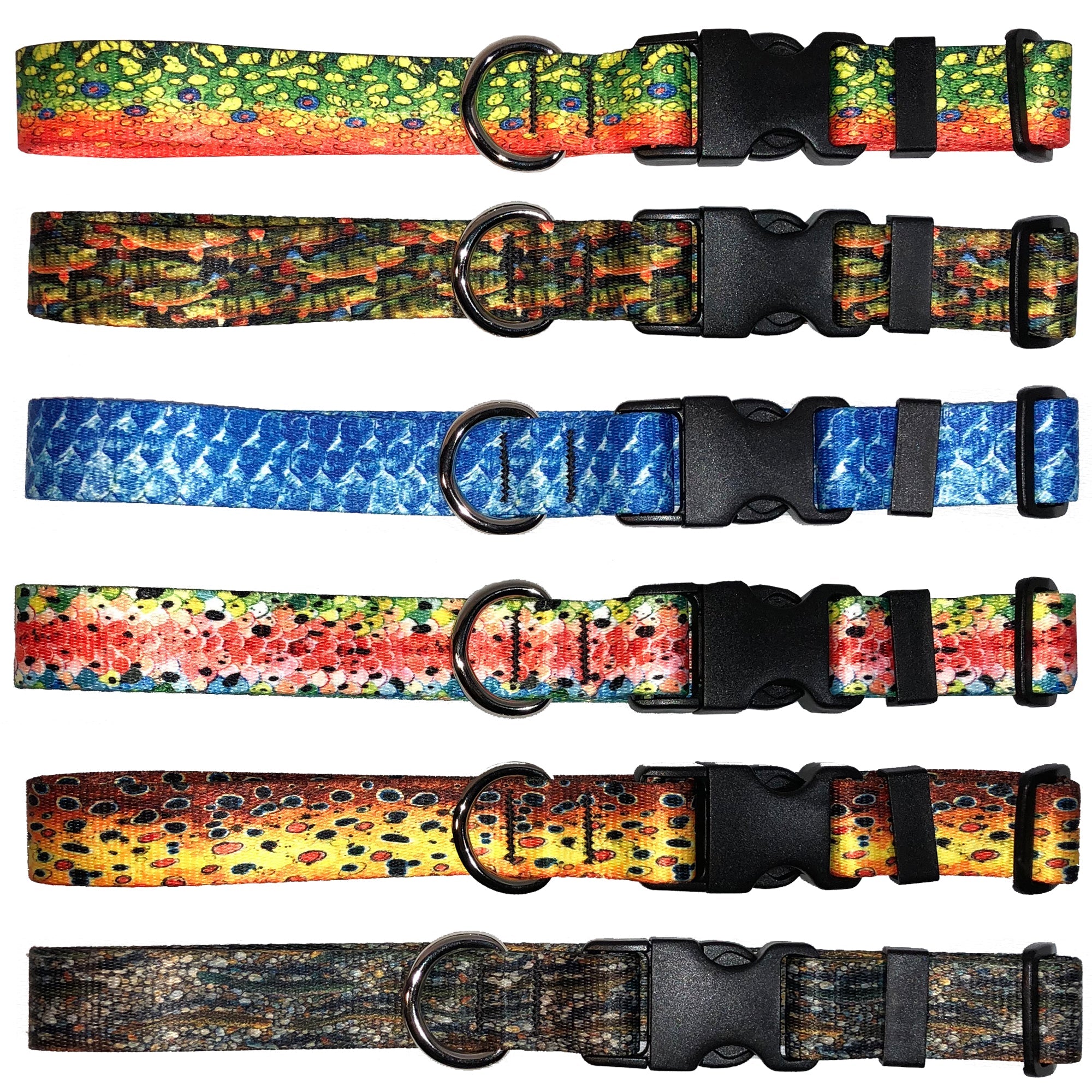 Brown Trout2 dog collar from Fin Flank Accessories by Cognito Brands, Inc., featuring a realistic brown trout fish design.