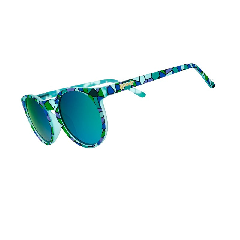 Rare Air Discs Moody Mosaic Musings G Polarized Sunglasses with circular frame and colorful mosaic design.