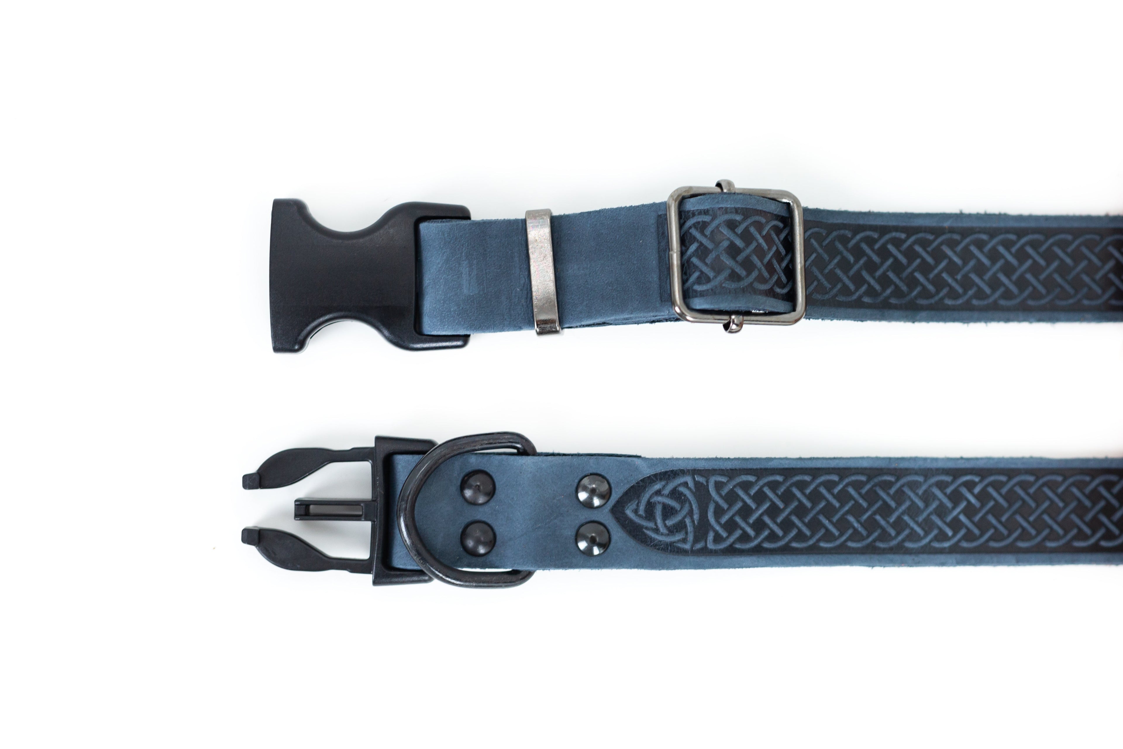 Celtic Sport blue leather dog collar by Euro-Dog, featuring sturdy construction and stylish design for dogs.