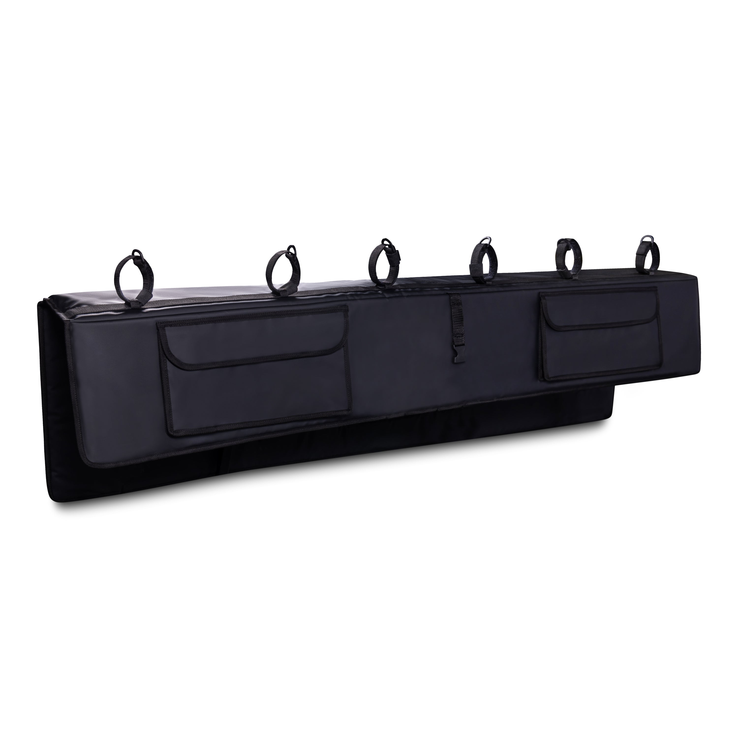 COR Surf tailgate pad for bikes and surfboards, available in two sizes, shown installed on a vehicle tailgate with gear ready to load.