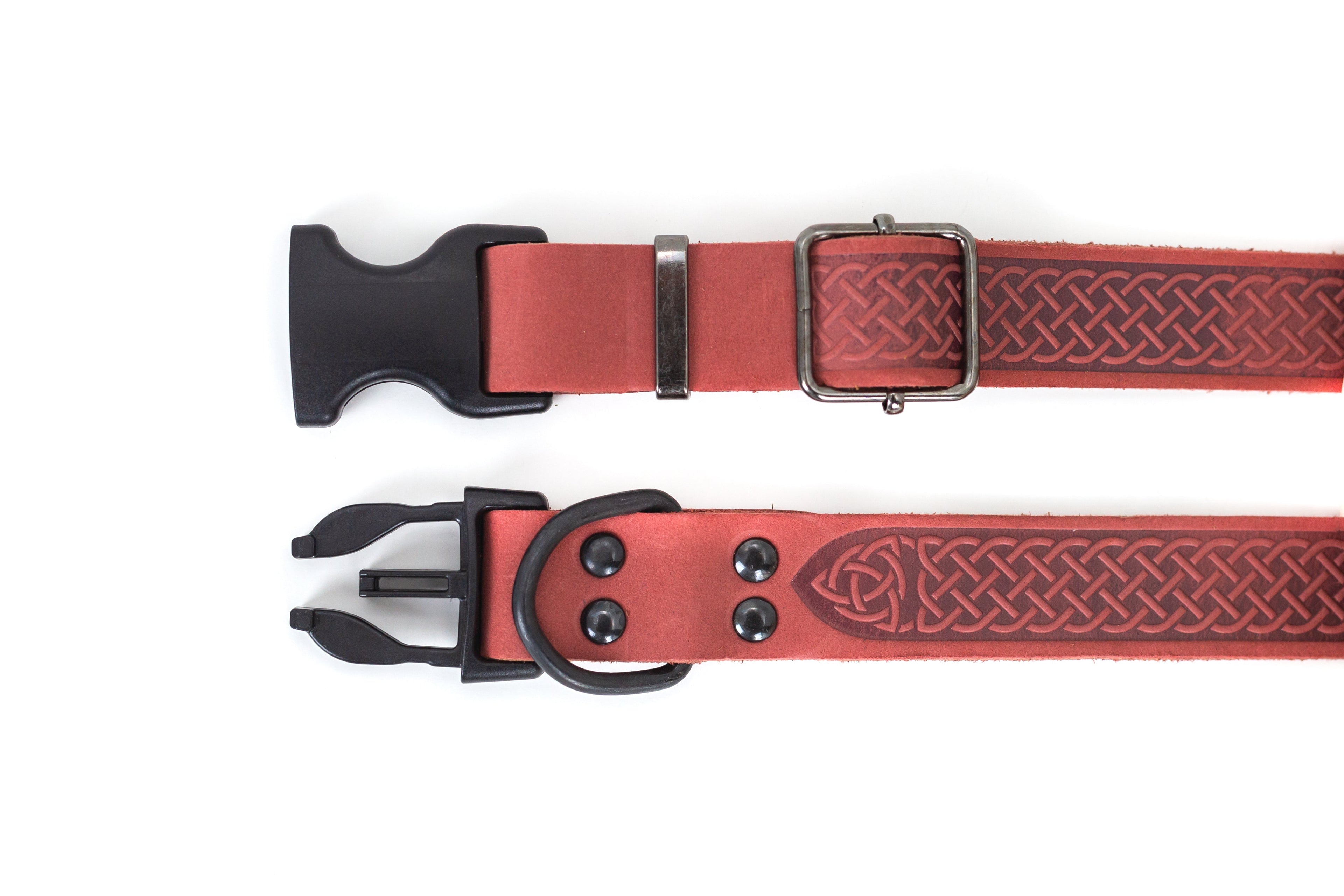 Euro-Dog Collars and Leads Celtic Sport Coral Reef leather dog collar with detailed stitching and metal buckle.