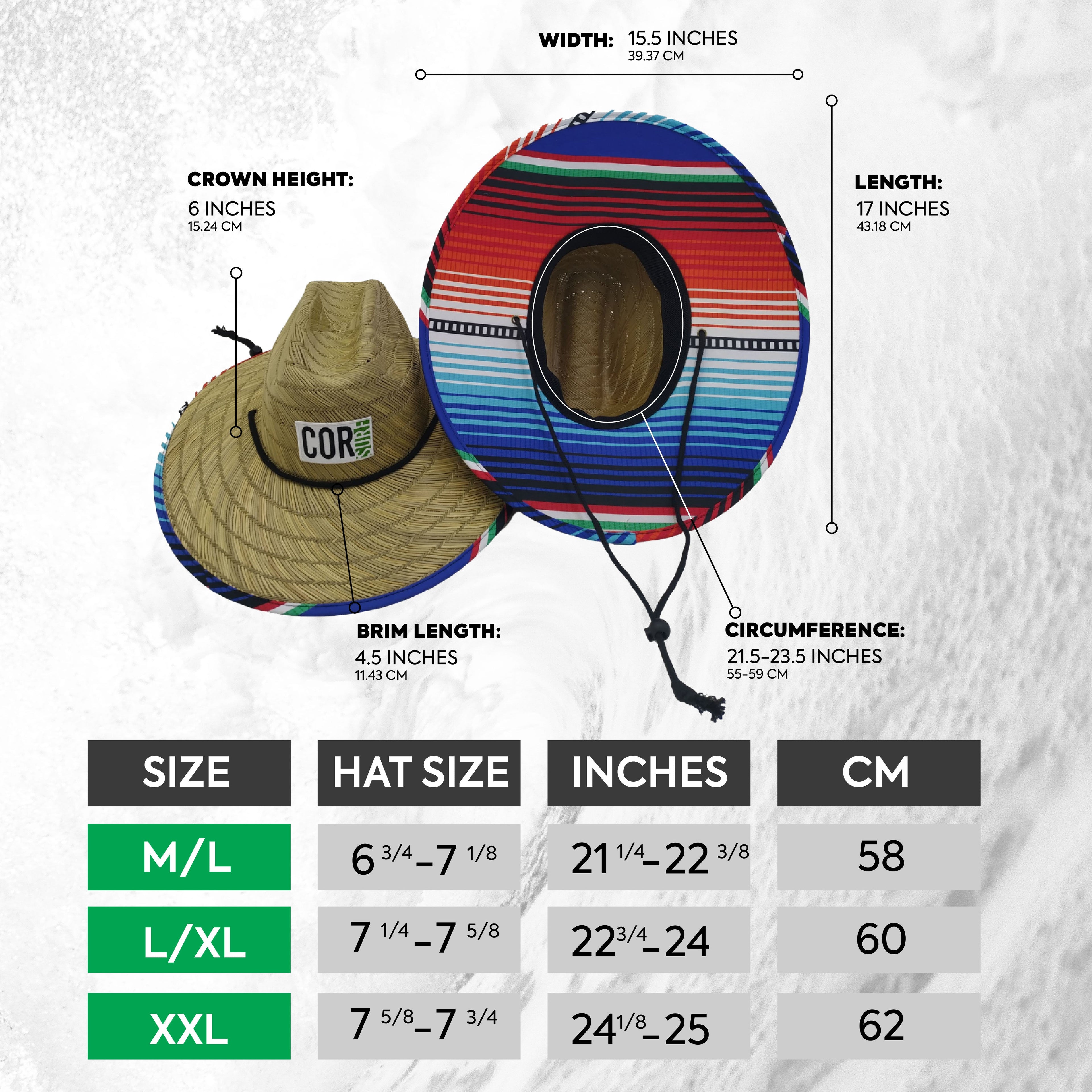 Straw Lifeguard Beach Hat for adults by COR Surf, featuring wide brim and adjustable strap, ideal for sun protection at the beach.