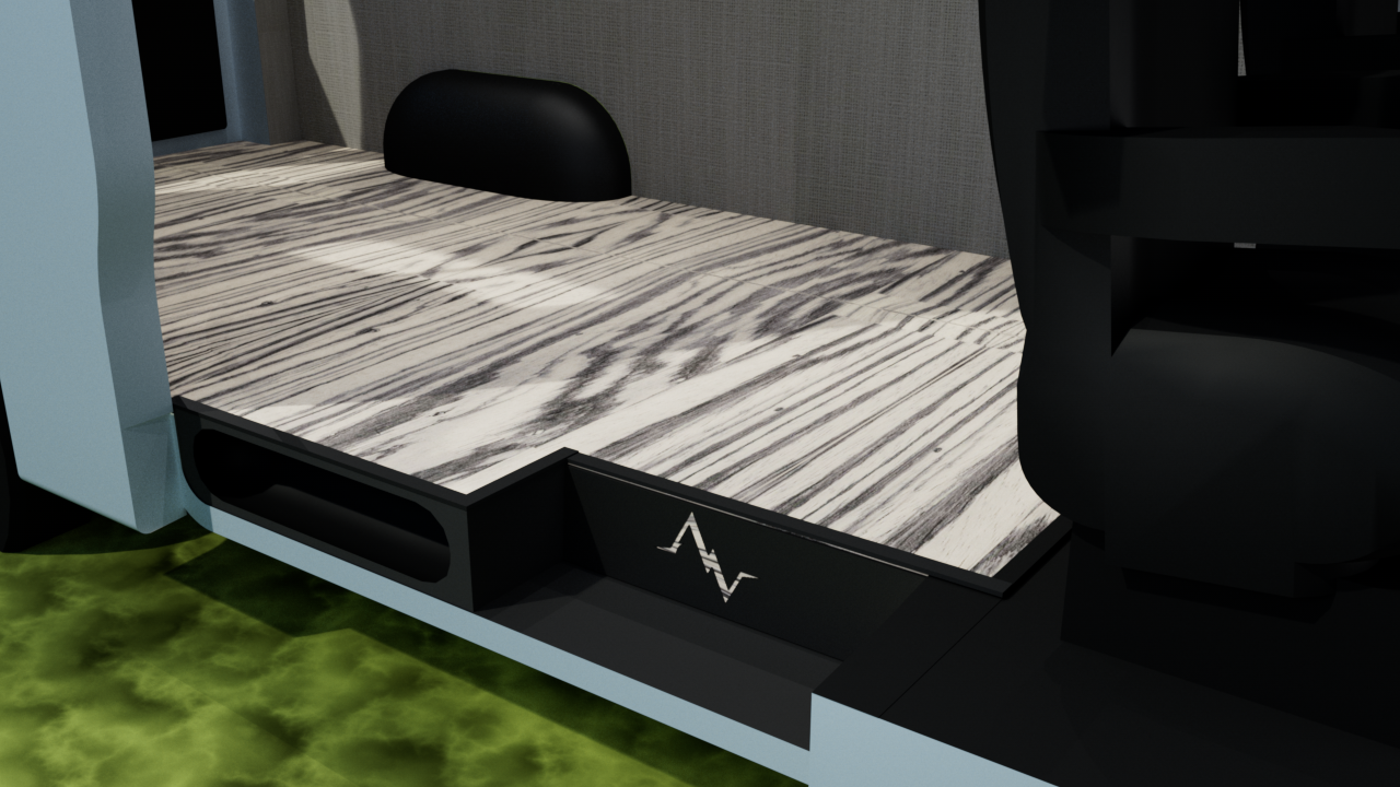 Alpine Van Works insulated Sprinter floor kit with custom flooring panels for van interior upgrade.