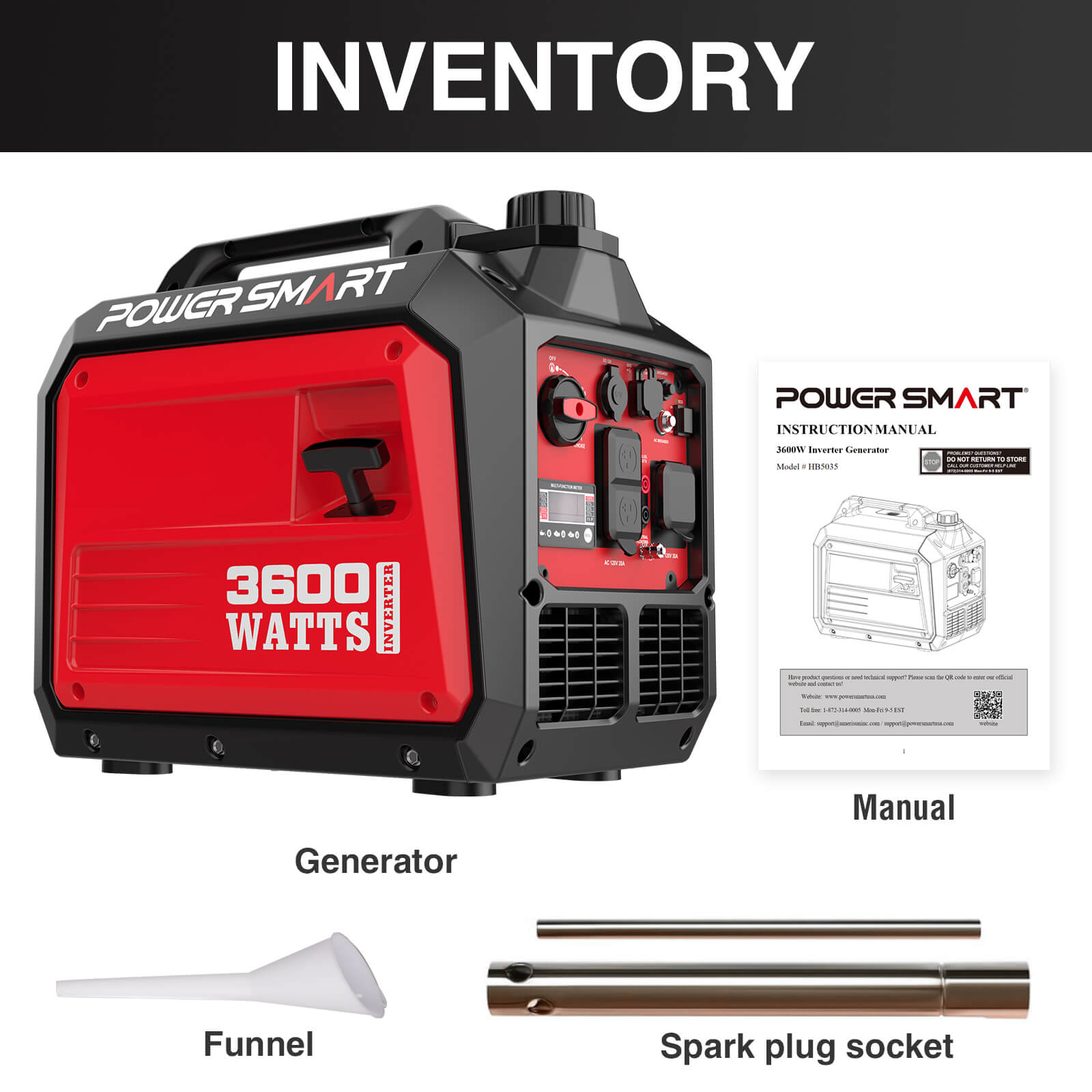 PowerSmart 3600W inverter gas generator from the DB5035 series, compact and portable for home and garden use.