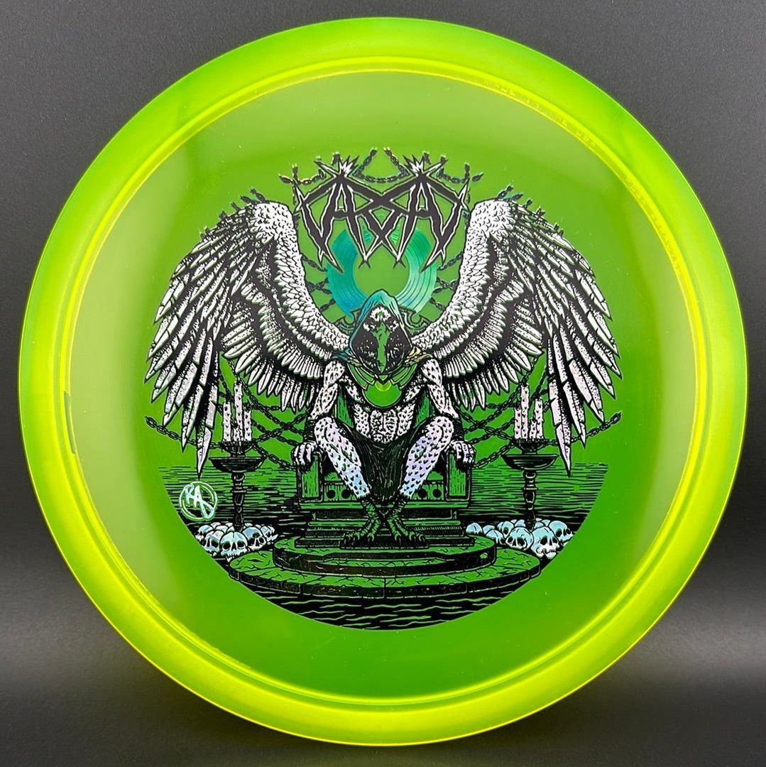 CryZtal Buzzz disc golf disc by Rare Air Discs featuring Karudi the Overseer design, vibrant colors and detailed artwork.