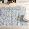 Blue grey chevron coastal boho style indoor outdoor area rug by HomePacific, 5 ft. by 7.5 ft., with a stylish geometric pattern.
