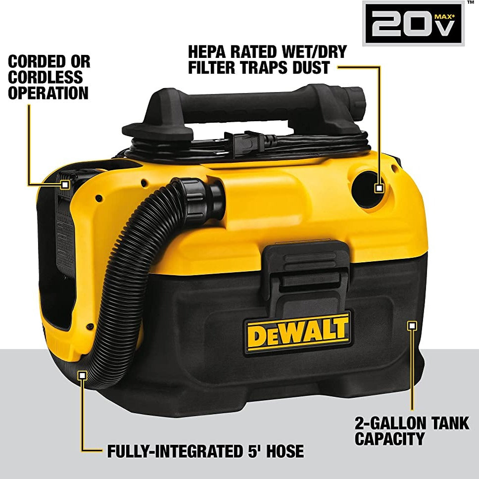 DEWALT DCV581H 20V MAX* Cordless/Corded Wet-Dry Vacuum (Tool Only) - OVERLANDERS Outfitter