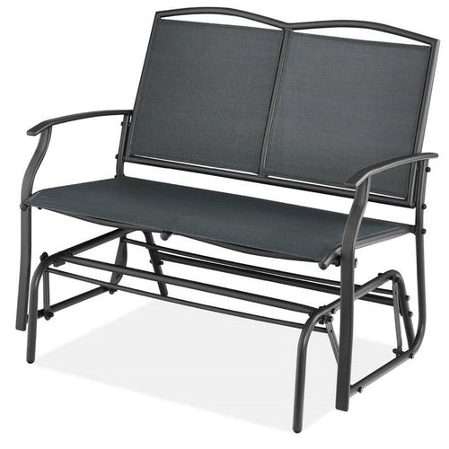 2 Seat Mesh Patio Loveseat Swing Glider Rocker with Armrests in Charcoal - OVERLANDERS Outfitter
