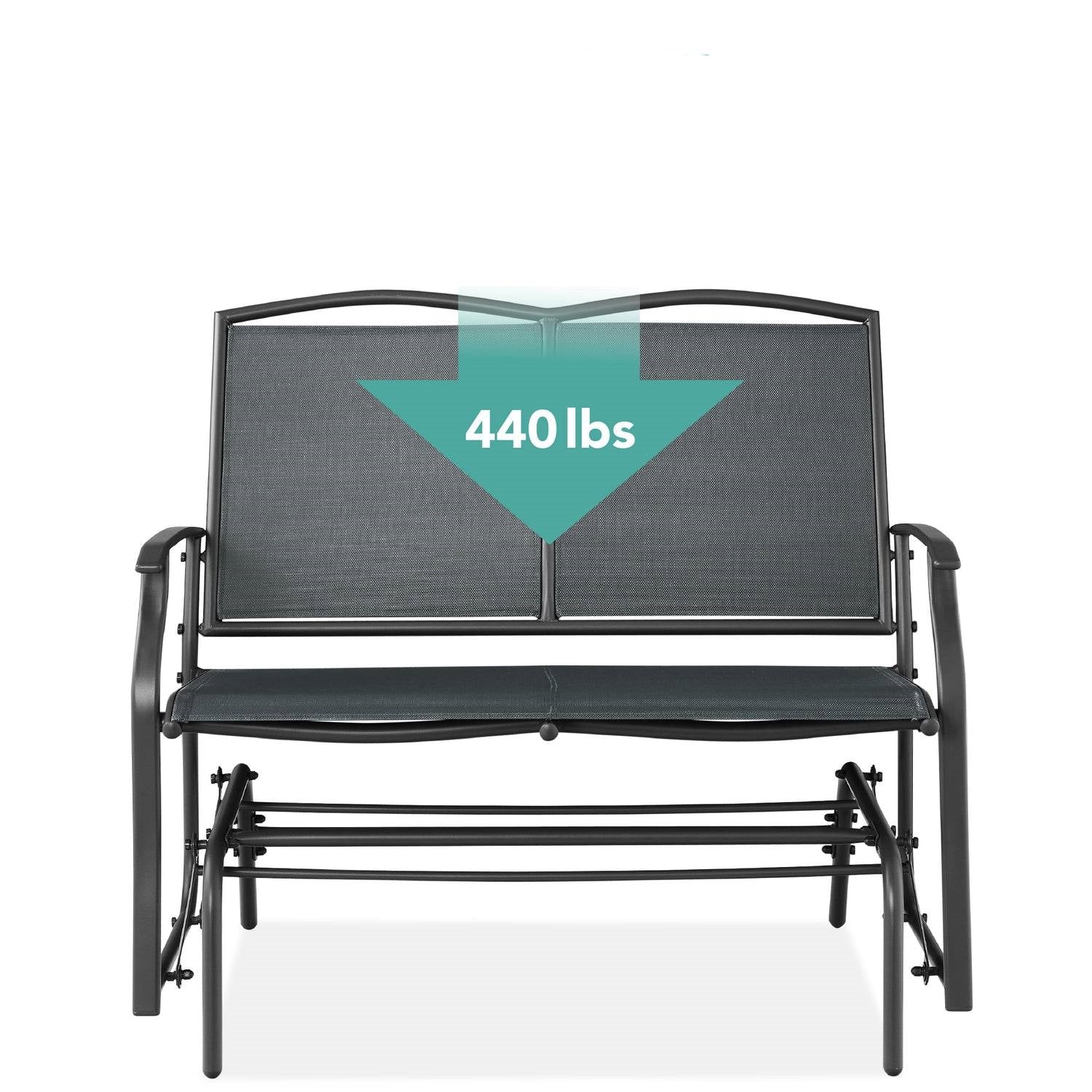 2 Seat Mesh Patio Loveseat Swing Glider Rocker with Armrests in Charcoal - OVERLANDERS Outfitter