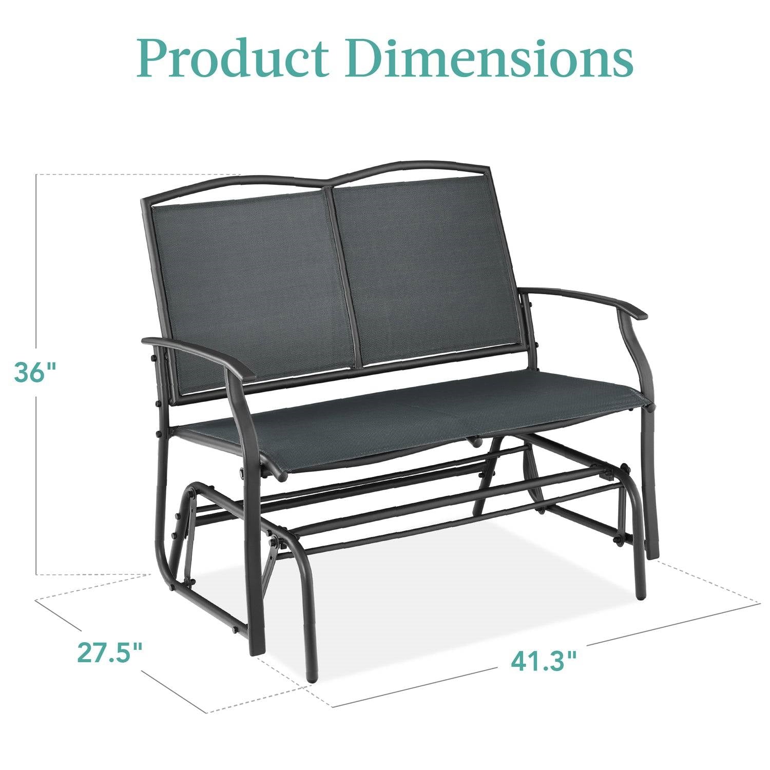 2 Seat Mesh Patio Loveseat Swing Glider Rocker with Armrests in Charcoal - OVERLANDERS Outfitter