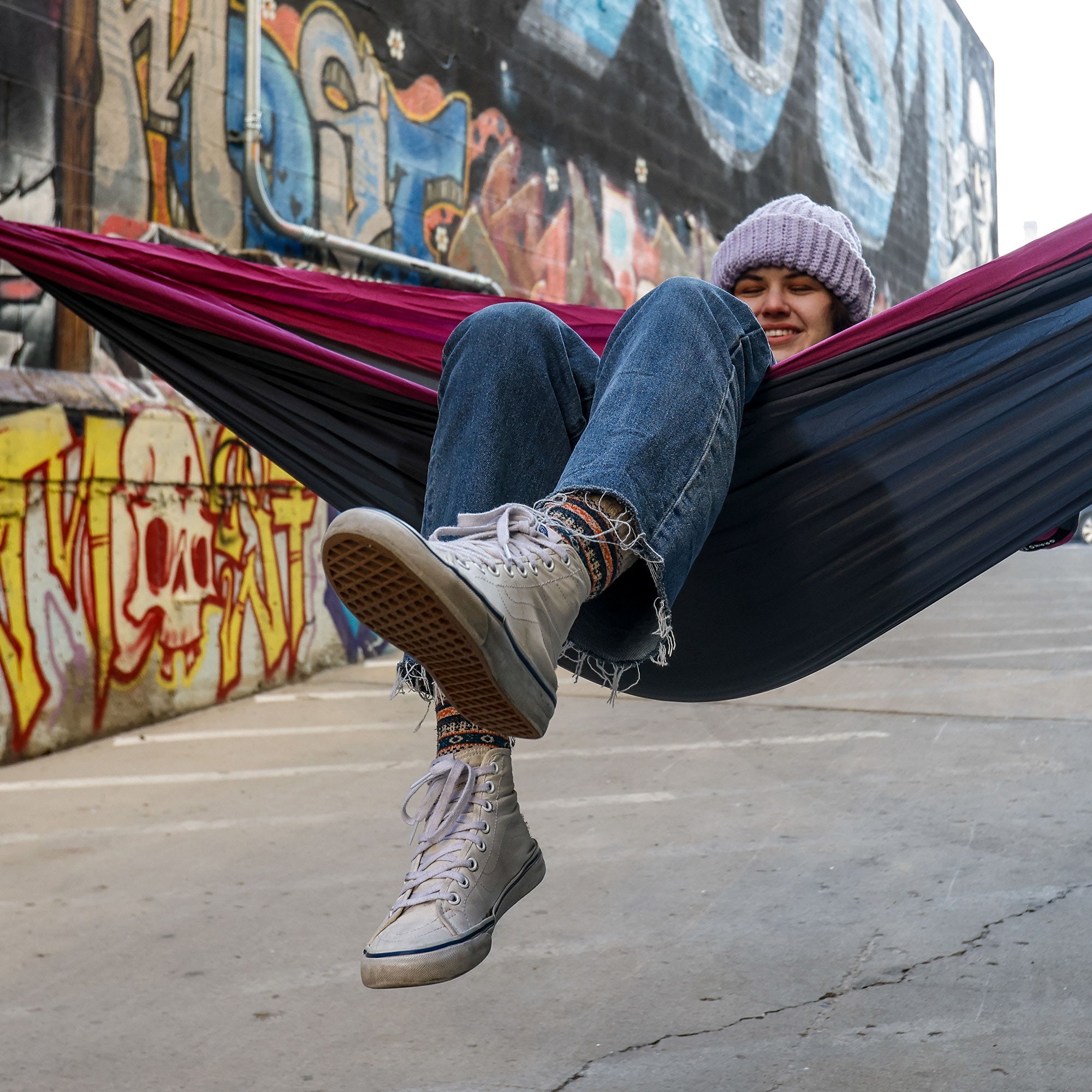 GrandTrunk Double Deluxe Hammock with straps, showing soft, durable fabric and sturdy hanging straps for outdoor relaxation.
