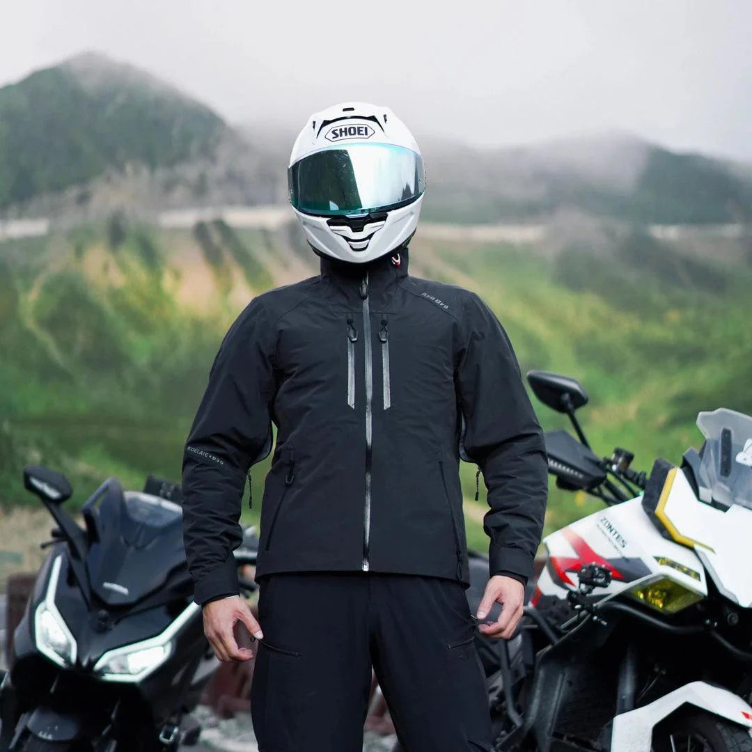 Bean's Moto Booth ASOBRO™ motorcycle jacket with D3O protection, windproof and waterproof, shown in black with reflective accents.