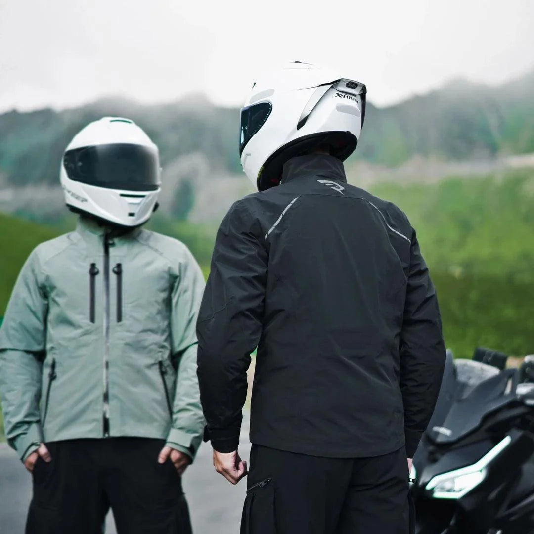 Bean's Moto Booth ASOBRO™ waterproof motorcycle jacket with D3O protection, featuring a sleek design and visible waterproof fabric.