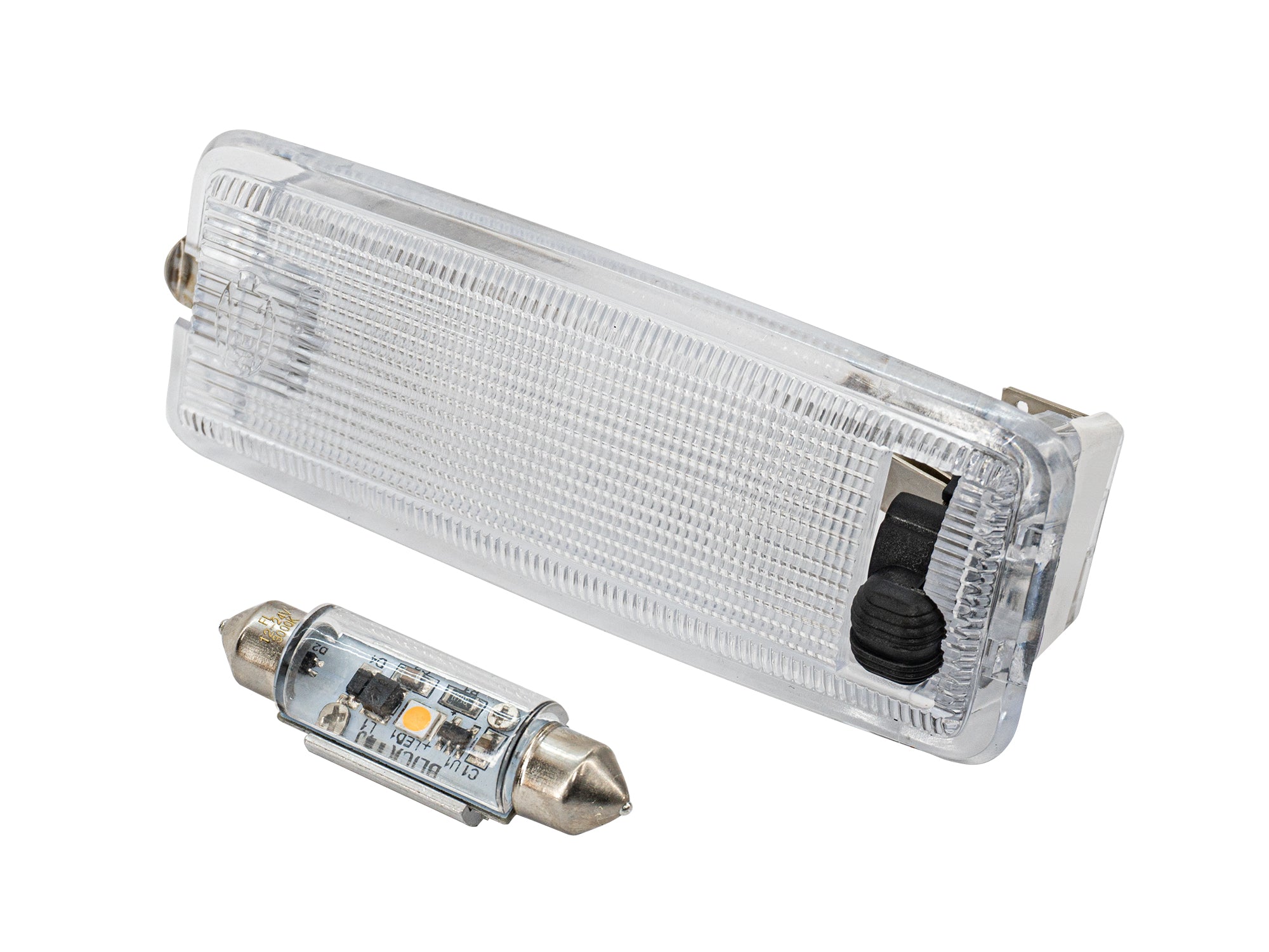 GoWesty dome light with integrated LED bulb bundle, showcasing a compact, modern interior lighting solution for vehicles.