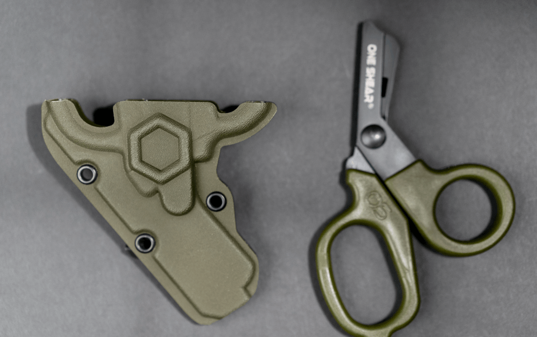 Olive Drab MINI Compact EMT and First Responders Rescue Shears Kydex Holder | ONE SHEAR® - OVERLANDERS Outfitter