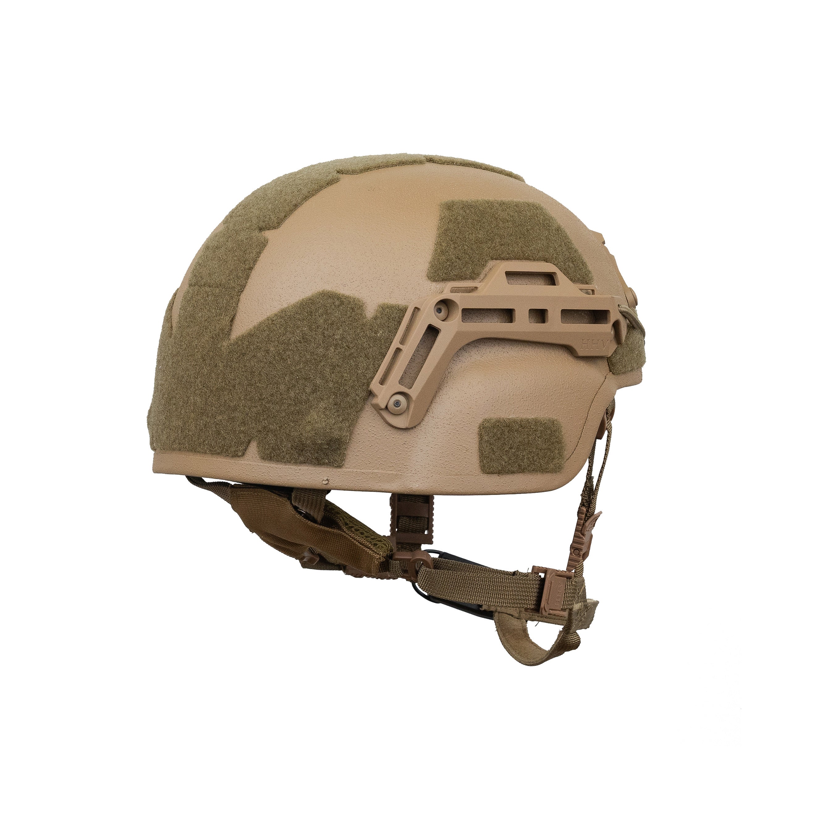 Tan Hard Head Veterans MICH / ECH BTE® Plus Ballistic Helmet with NIJ IIIA protection, shown from a side angle.