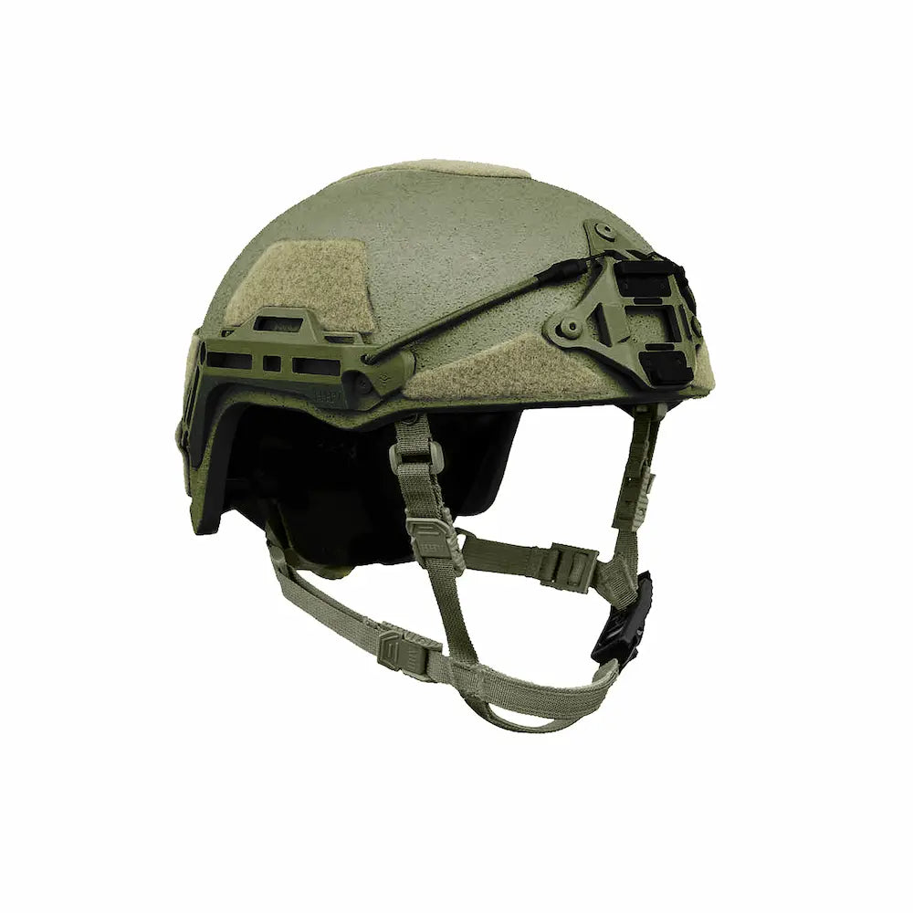 Green ATE Lite Ballistic Helmet by Hard Head Veterans, lightweight NIJ IIIA high-cut tactical helmet with adjustable straps.