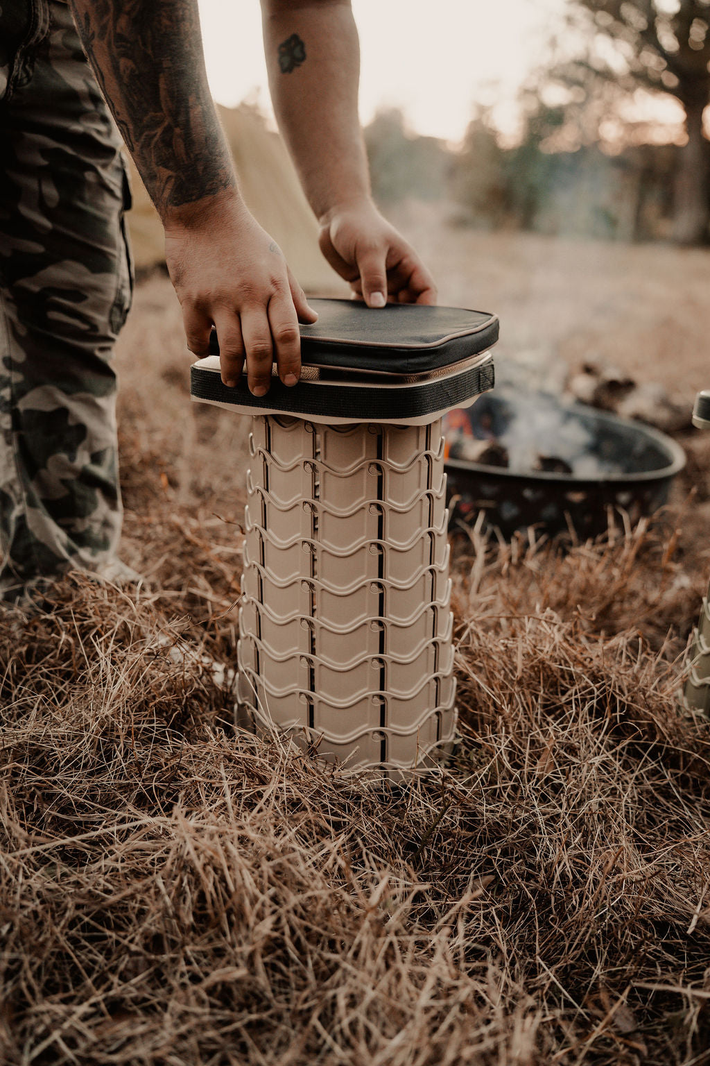EverUncharted Nomad Cush in black-brown, showcasing its textured fabric and cozy, stylish design for comfortable seating.