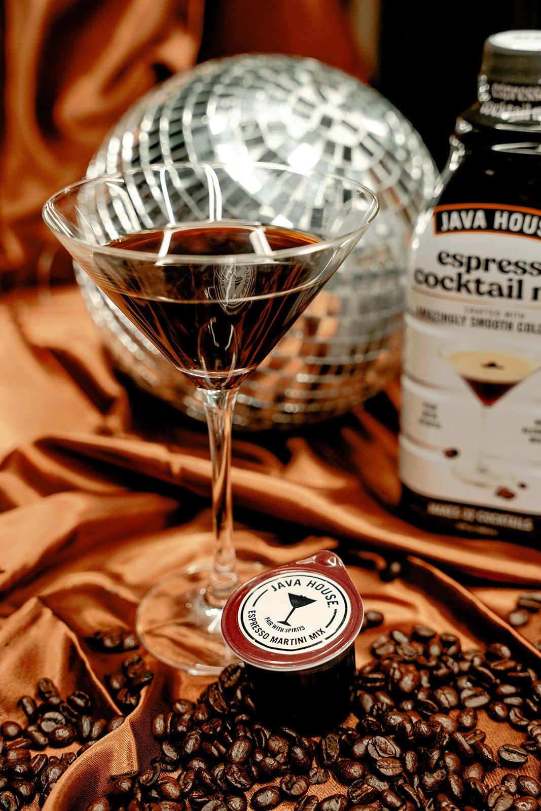 Java House Cold Brew Espresso Martini Mix in Peel and Pour Pods, featuring the packaging and pod design.
