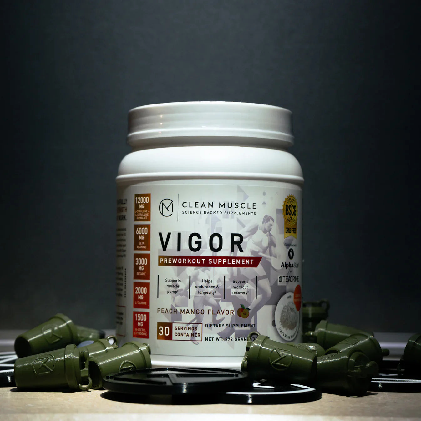 VIGOR Pre-Workout from Americana Pipedream Apparel in a vibrant container against a neutral background.