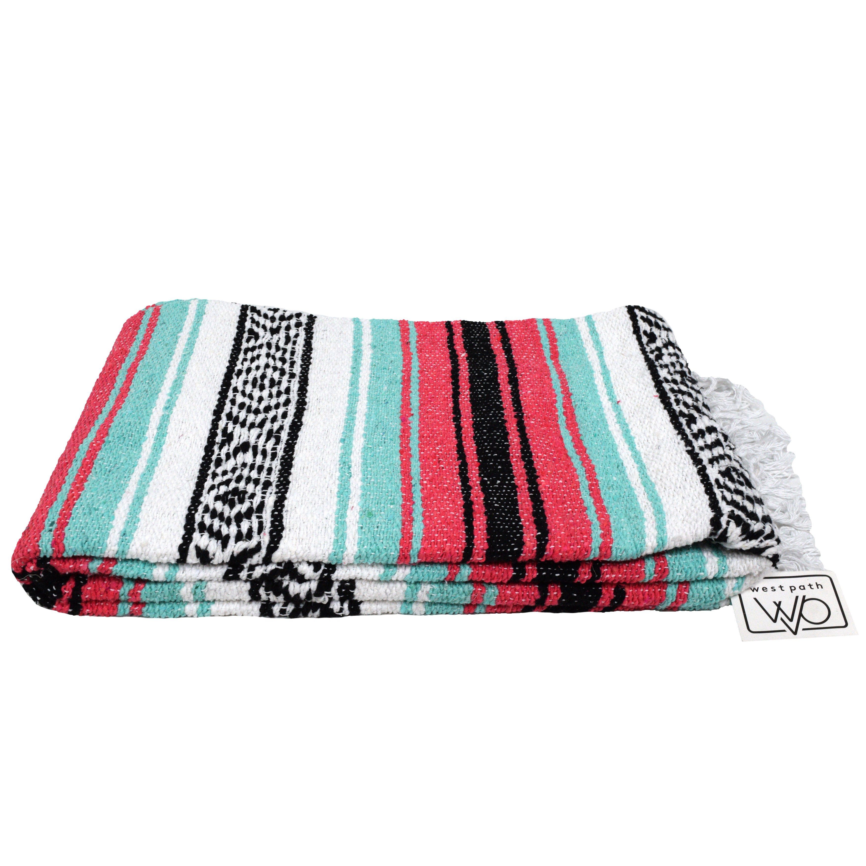 Seafoam Green & Coral Mexican Falsa Blanket - OVERLANDERS Outfitter