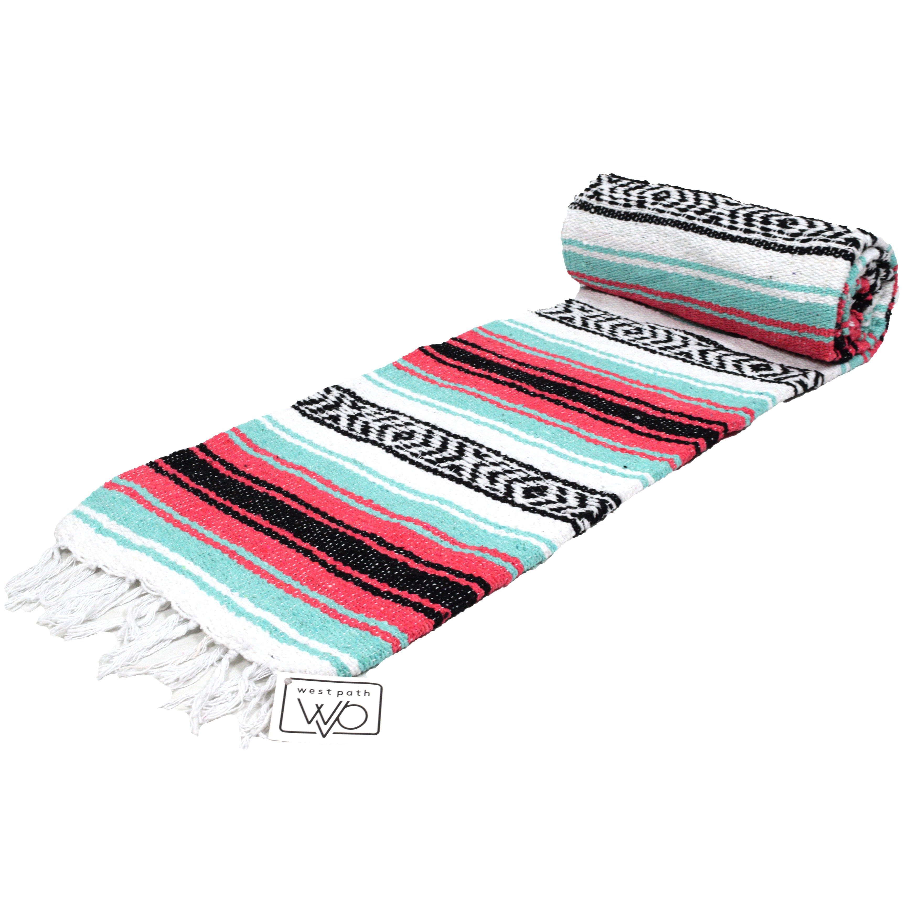 Seafoam Green & Coral Mexican Falsa Blanket - OVERLANDERS Outfitter