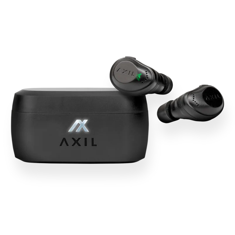 HCC Tactical XCOR Bluetooth earbuds designed for hearing protection and communication, showcasing sleek design and fit.