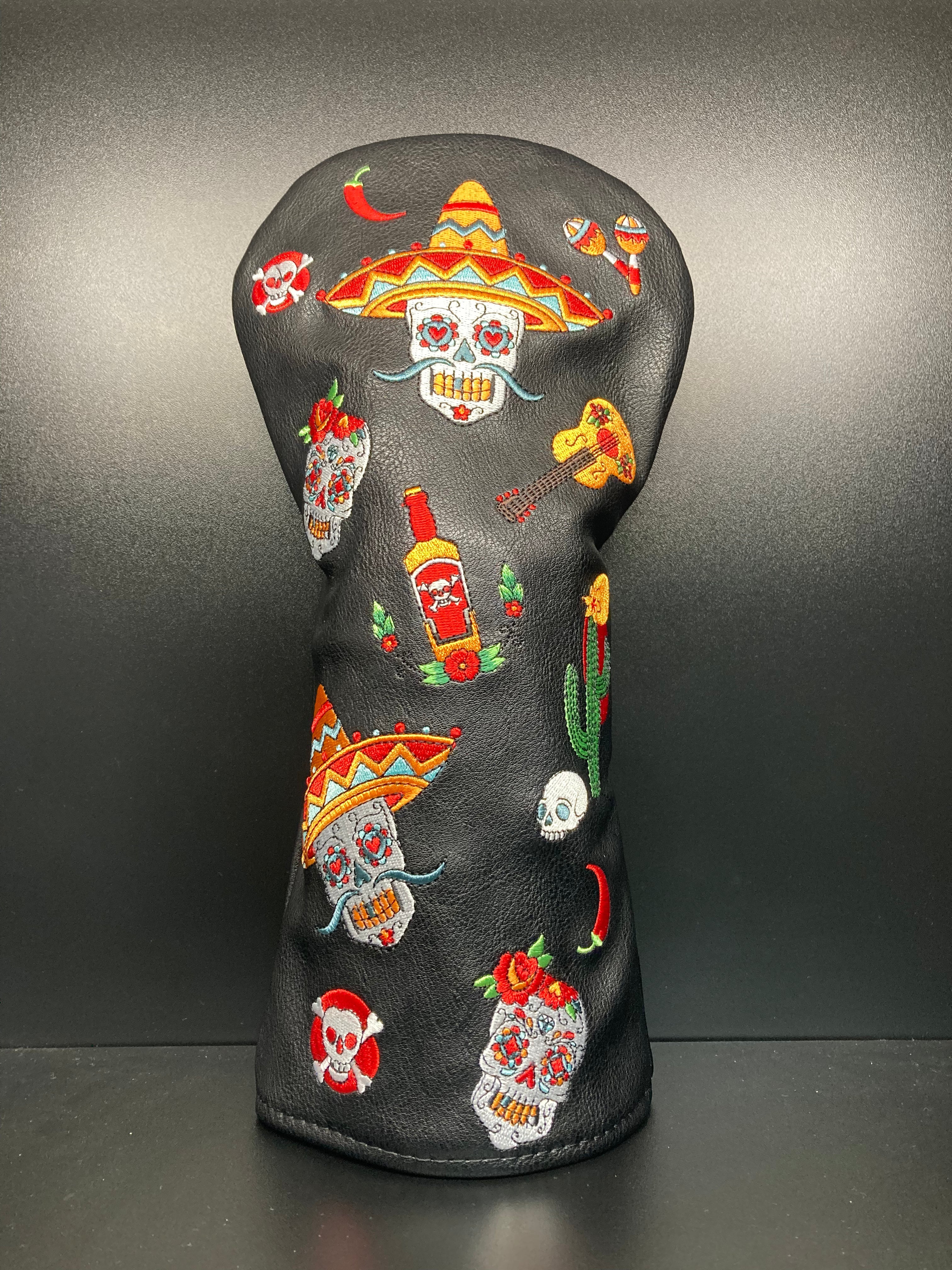 ParWestGolf Dia De los Muertos golf club headcover with colorful skull design and festive Day of the Dead motifs.