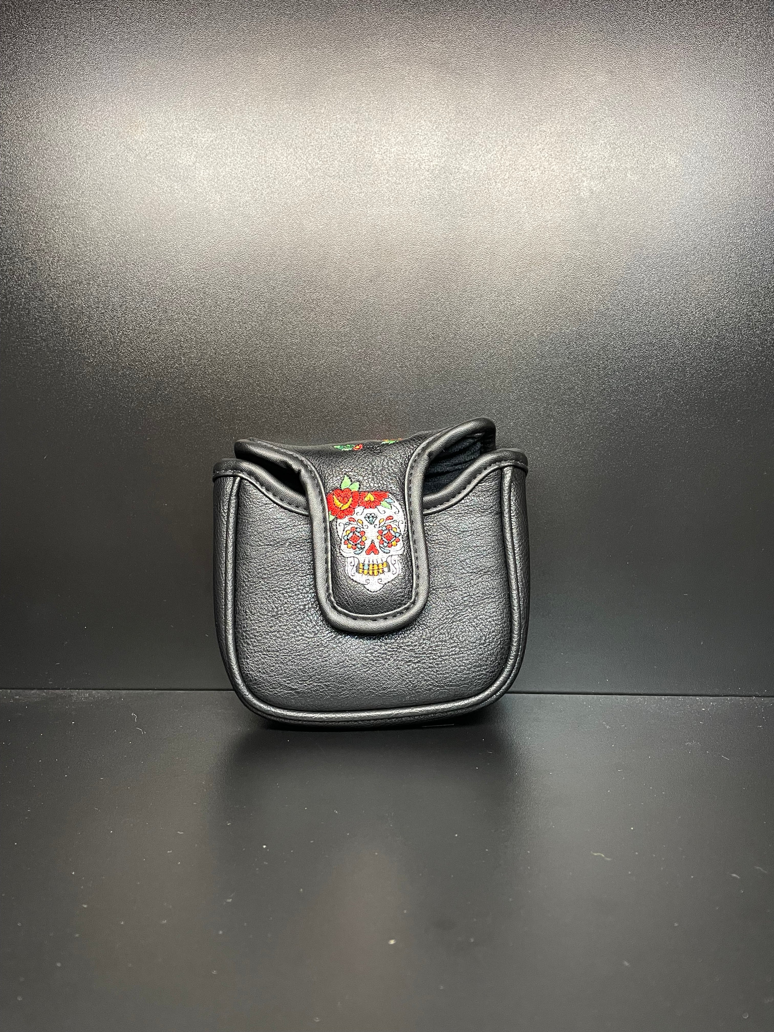 Dia De los Muertos golf club headcover by ParWestGolf featuring vibrant skull design and colorful decorative details.
