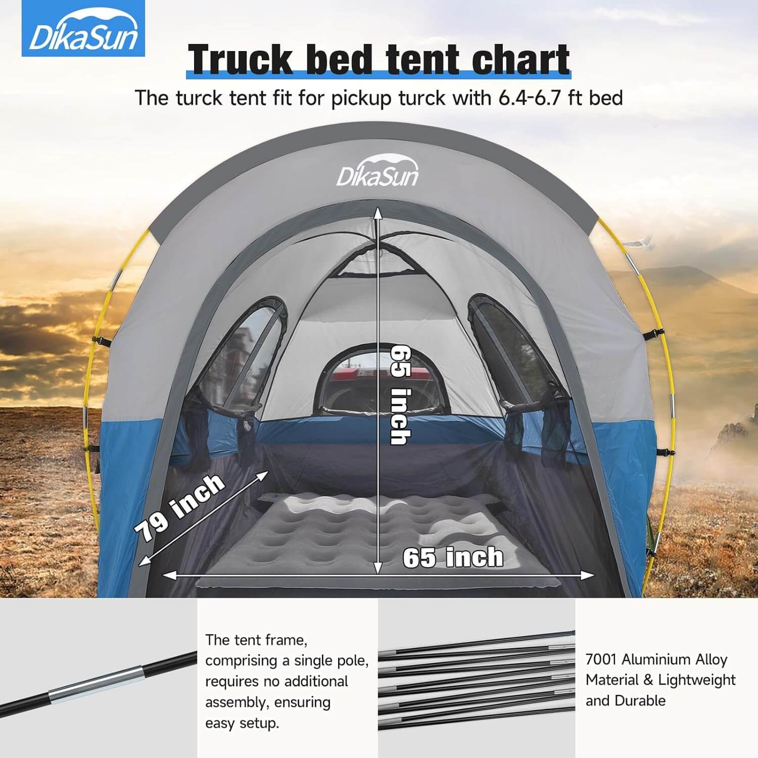 5.5-6.7ft Portable Pickup Truck Bed Tent Blue