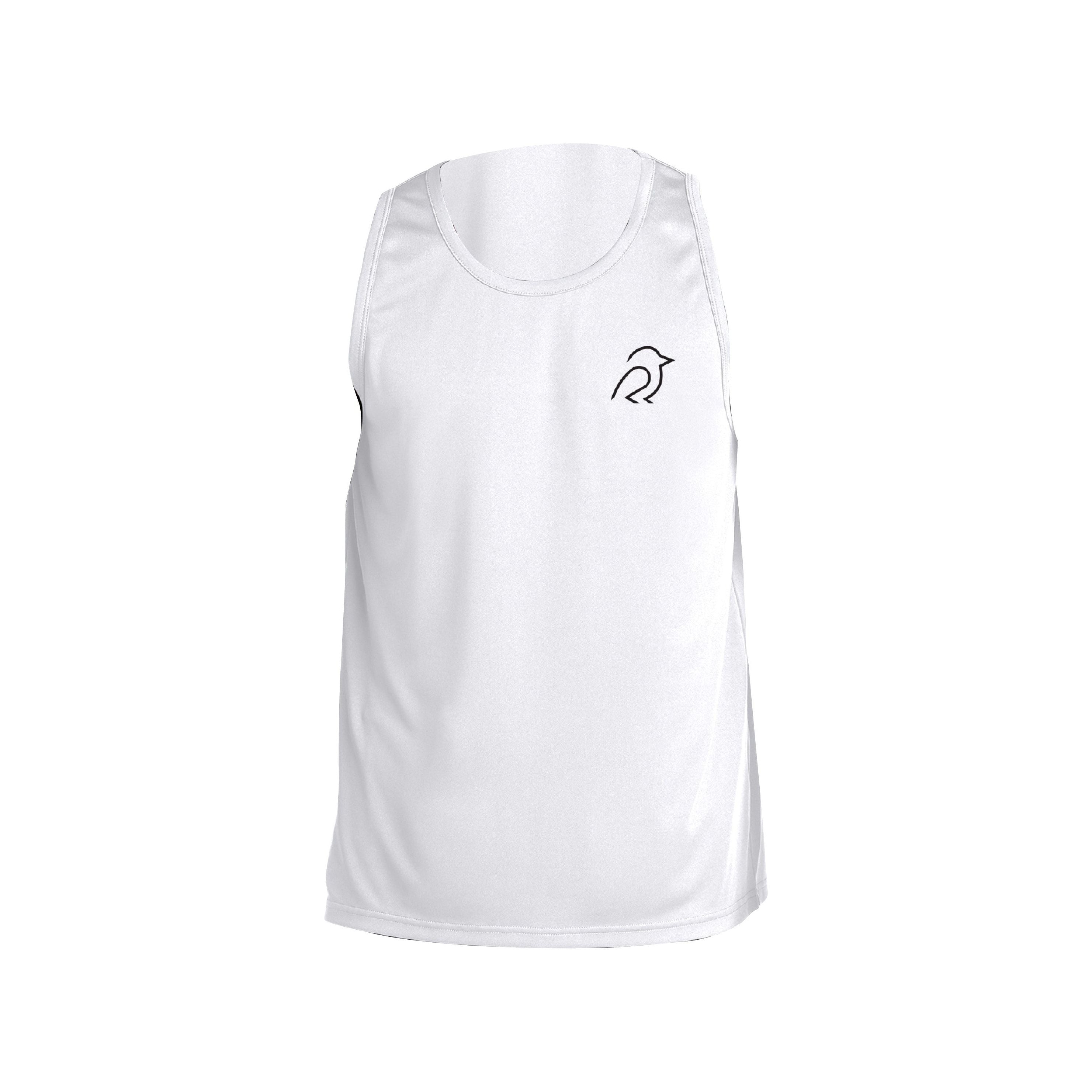 White Dirty Birdie tank top with a sleeveless design, featuring a relaxed fit and casual style, shown from the front.