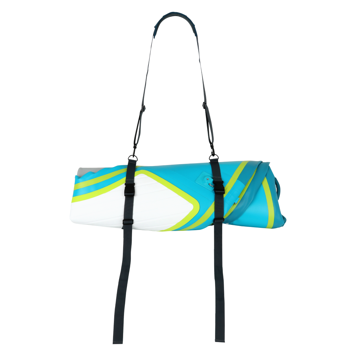 Blue iLAND® by iROCKER 6-foot round float with durable dock strap, ideal for water lounging and relaxation.