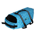 Dog wearing a GoBoat Dog Life Vest, showing the adjustable straps and bright orange safety color for boating safety.