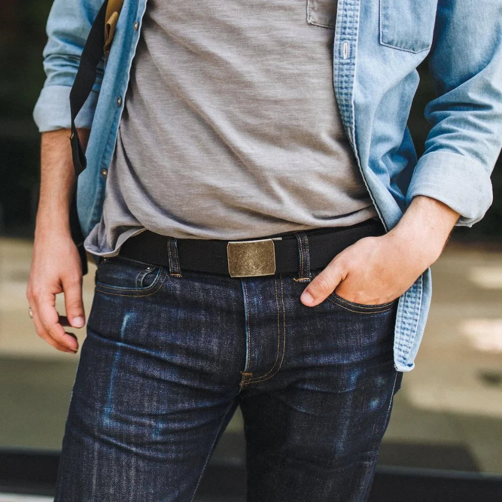 Double layer EDC belt from Recycled Firefighter featuring durable nylon strap and metal buckle for everyday carry.