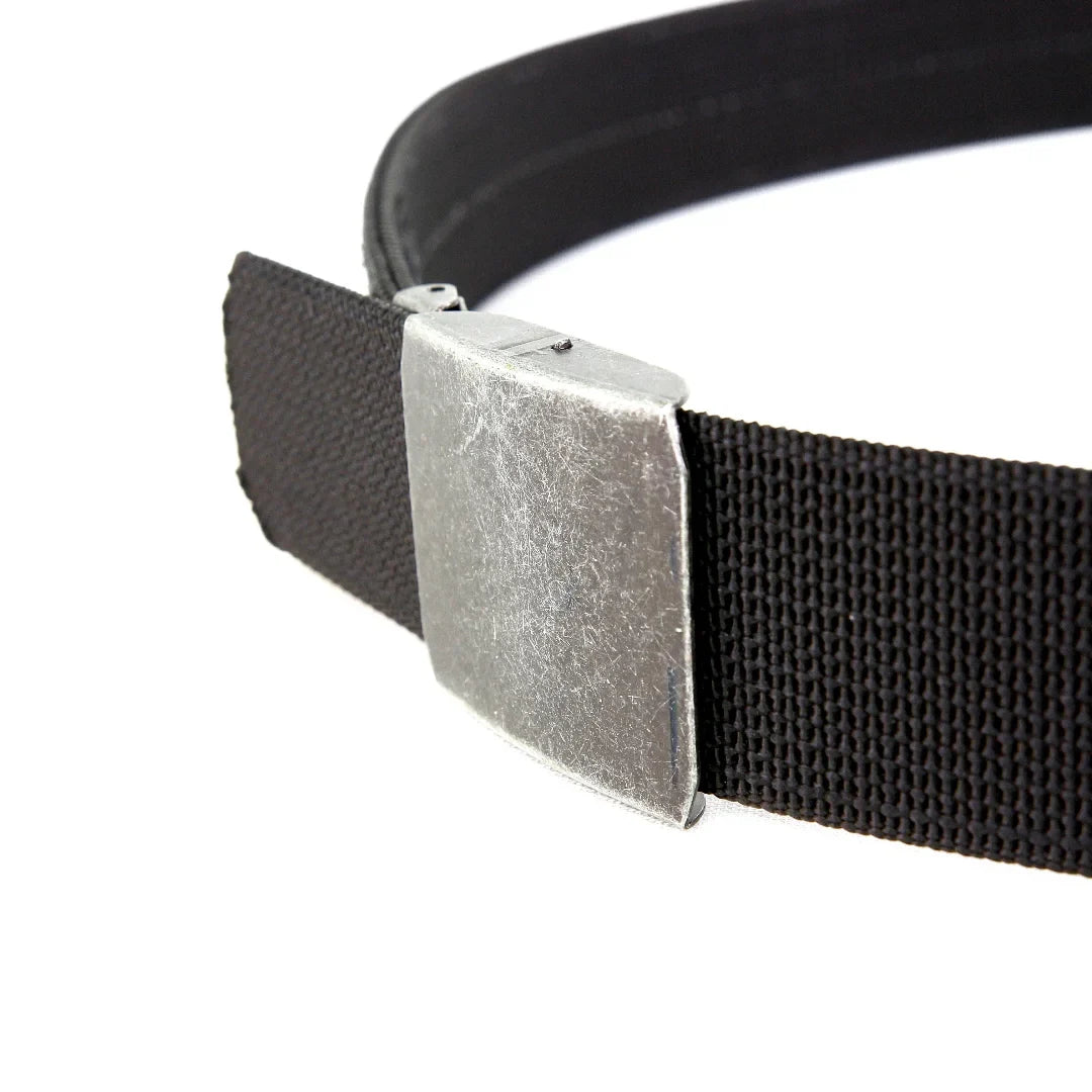 Double layer EDC belt by Recycled Firefighter, showing durable nylon strap with metal buckle and reinforced stitching for everyday carry.