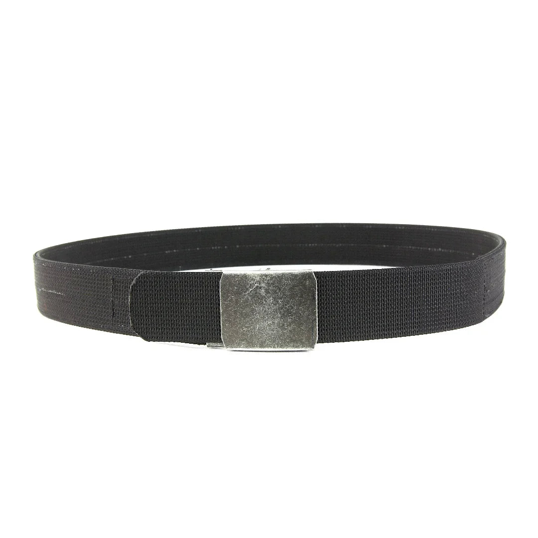 Black double-layer EDC belt by Recycled Firefighter featuring durable recycled materials and a secure buckle.