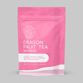 Herbal Dragonfruitea tea from Little Prayer Tea Company in a clear glass cup showing vibrant pink and purple tea with fresh dragonfruit slices.
