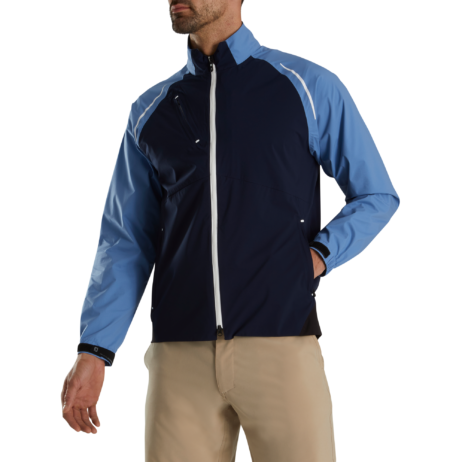 ParWestGolf DryJoys Select Rain Jacket in waterproof fabric, shown closeup with hood and adjustable cuffs for outdoor golf weather.