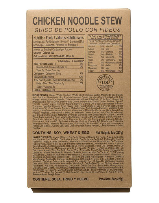 Case of 12 Alpenglow Readiness Supply single complete MRE meals with heaters, showcasing various meal packages.