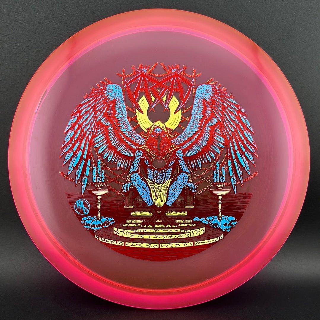 CryZtal Buzzz disc golf disc by Rare Air Discs, featuring Karudi the Overseer design from Cult of RAD, vibrant and detailed.