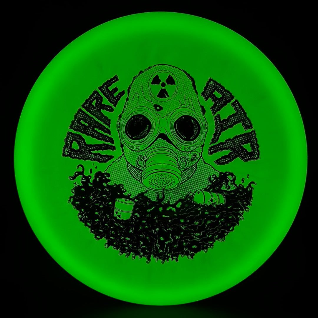 Rare Air Discs Lunar Recon Mortar F2 disc golf disc with radioactive man stamp, vibrant color and detailed design.